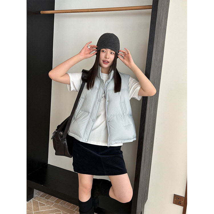日系设计师topwhit 休闲蓬松无袖羽绒立领马甲女冬日新款叠穿外搭