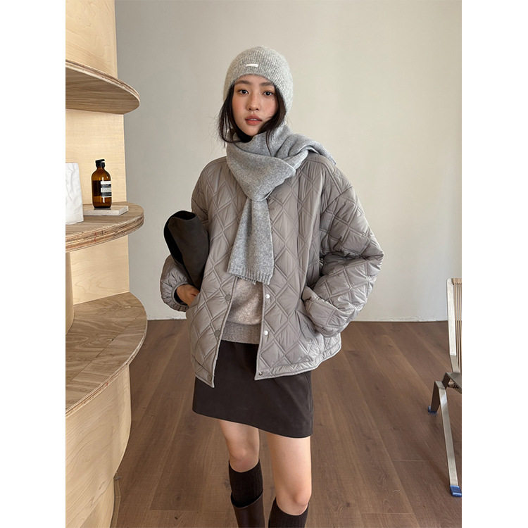 日系设计师topwhit 菱格绗缝休闲宽松百搭棒球服女冬季新款保暖