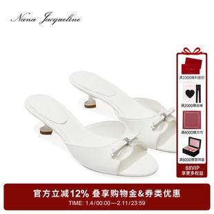 NanaJacqueline立体一字蝴蝶结高跟鞋新款高级感优雅气质单鞋拖鞋