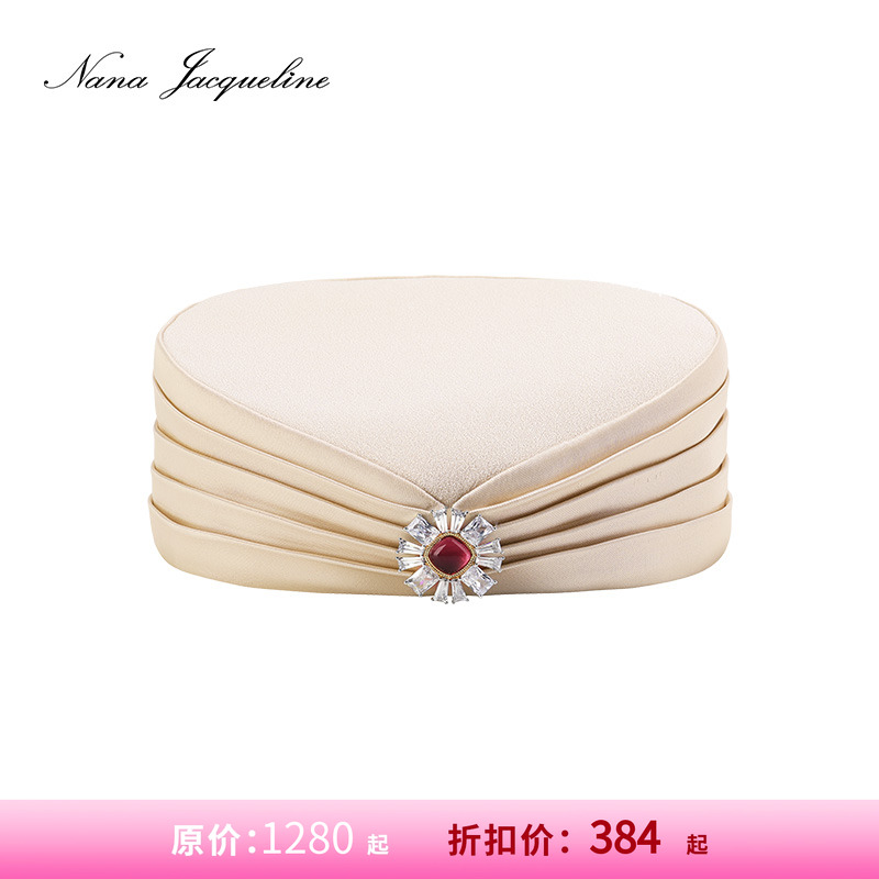 [甄选3折]NanaJacqueline平顶帽女隐藏固定夹复古钻饰打褶礼帽