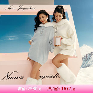 阔版 NanaJacqueline明星同款 毛领钻扣连帽卫衣女温柔 甄选6.5折