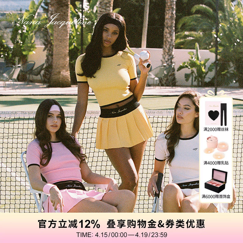 NanaJacqueline撞色刺绣复古时尚运动套装女春新款高尔夫网球羽球