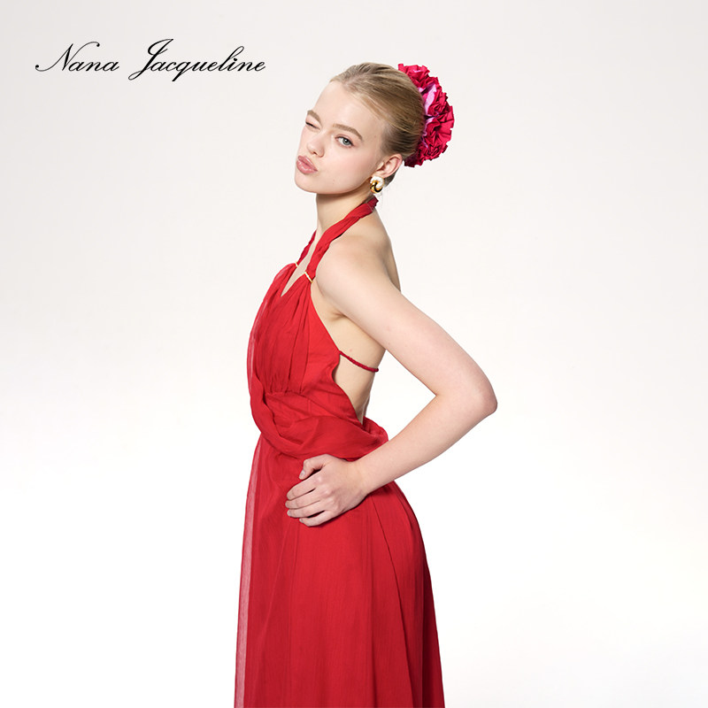 【鞠婧祎同款】NanaJacqueline挂脖飘带连衣裙女绝美长裙千金晚宴