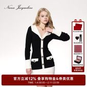NanaJacqueline翻领拼色针织连衣裙女品牌新款 撞色复古毛线扣短裙