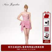 NanaJacqueline蕾丝胸衣蝴蝶结连衣裙品牌新款 收腰性感短裙含胸垫