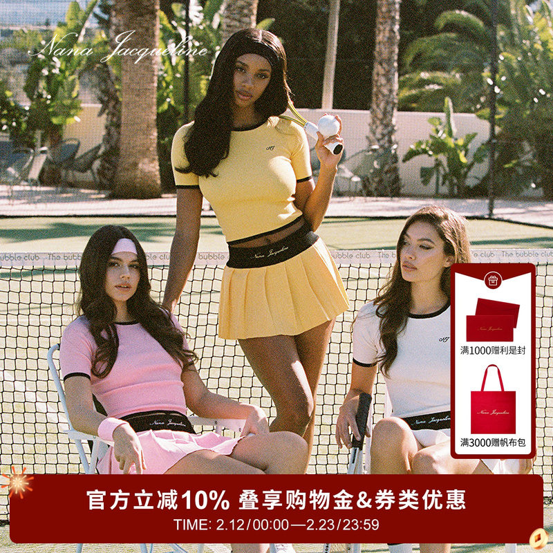 NanaJacqueline撞色刺绣复古时尚运动套装女春新款高尔夫网球羽球