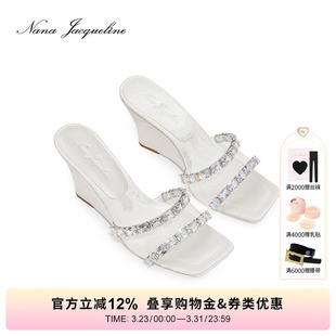 女钻链气质凉鞋 NanaJacqueline高透TPU水晶锆高跟鞋 明星同款