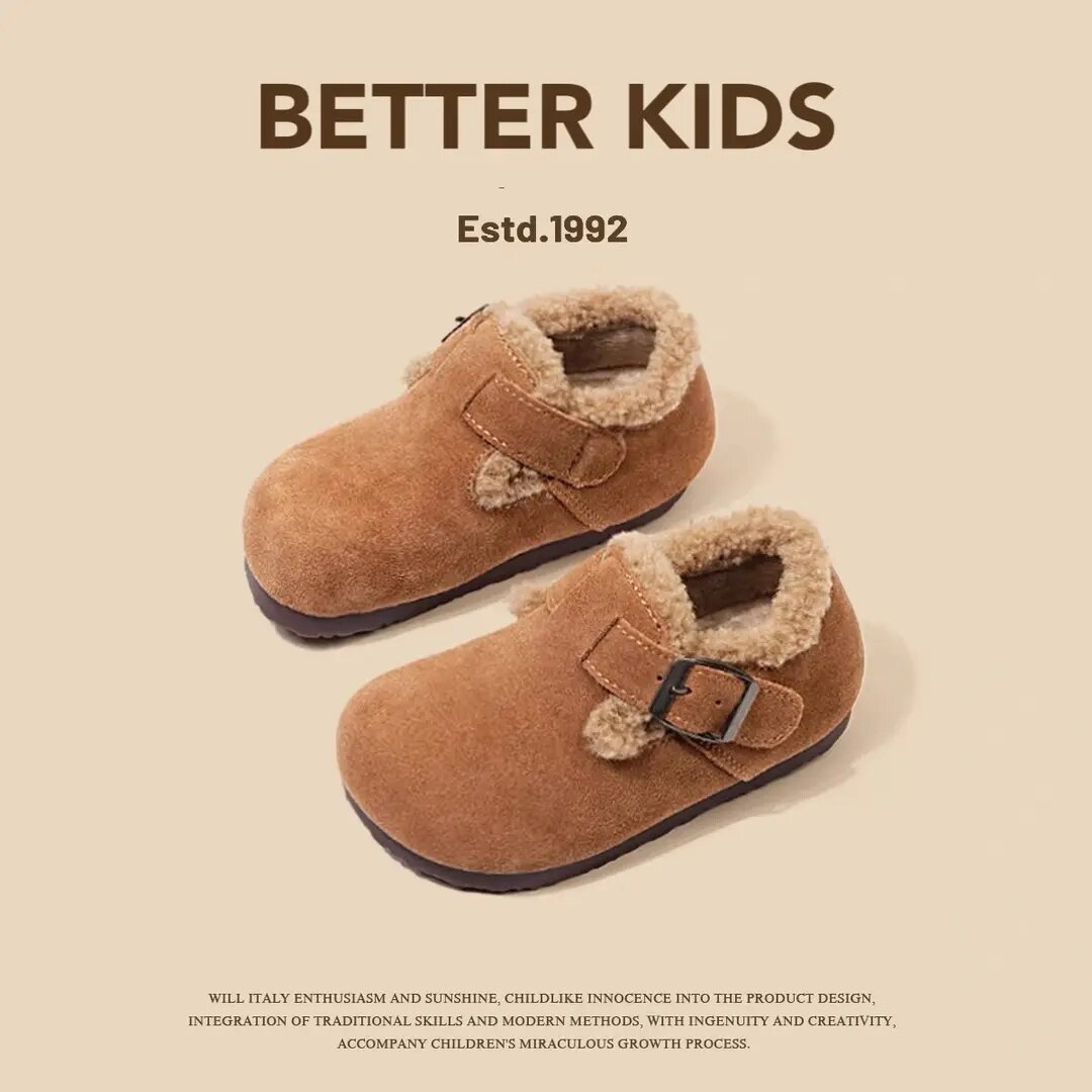 儿童勃肯鞋加绒保暖秋冬季女童鞋男童冬季毛毛鞋百搭宝宝棉鞋