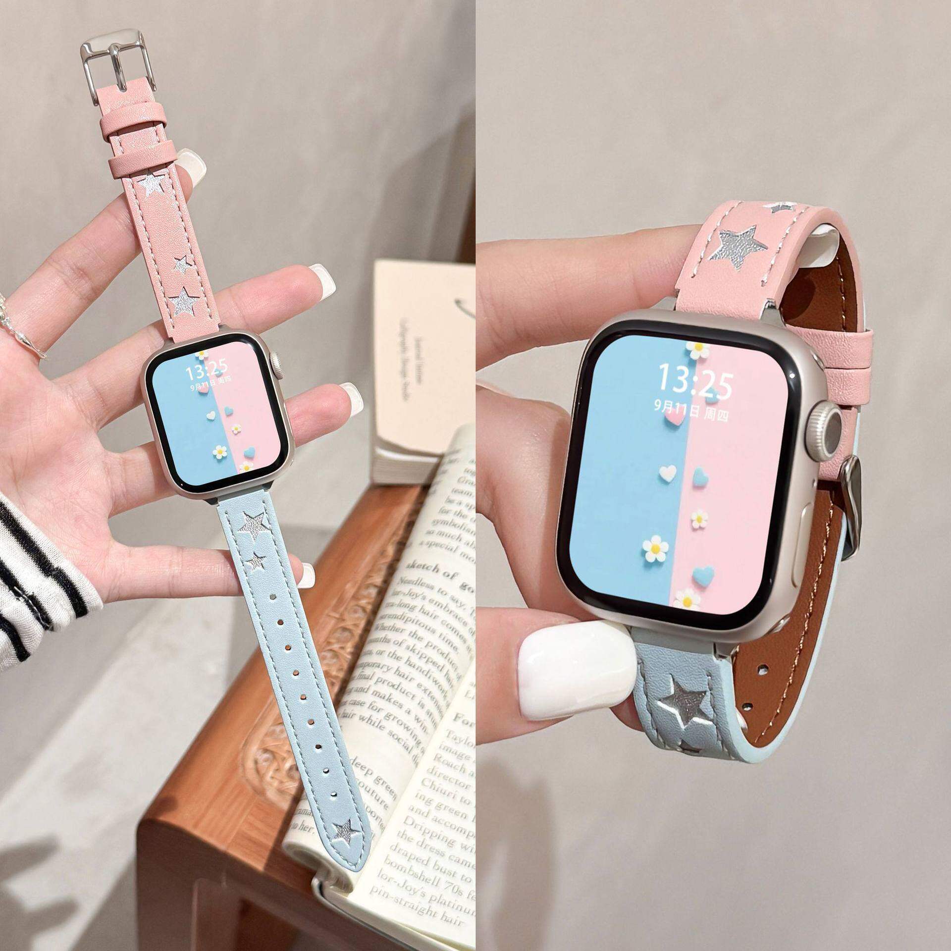 适用苹果手表s11表带s10iwatch手表带applewatch9女高级感S8真皮