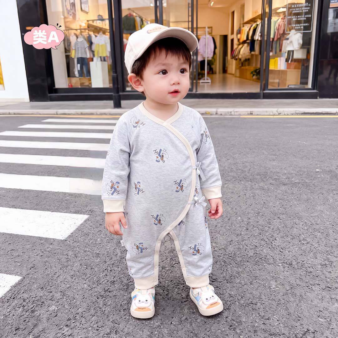 新生婴儿蝴蝶衣纯棉无骨春秋季宝宝和尚服初生儿护肚哈衣爬服偏襟
