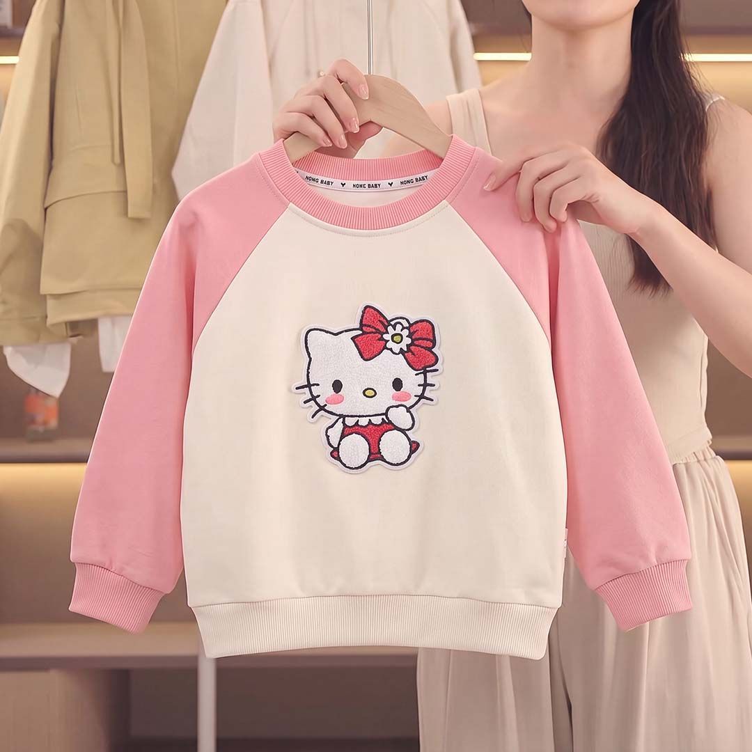 初秋韩版卡通衣服毛巾绣上衣中大童春秋款时尚百搭卫衣通用网红