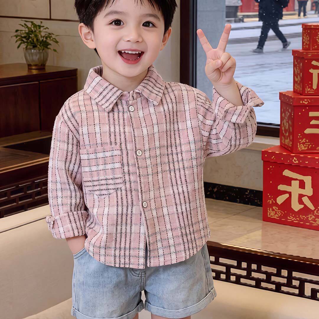 儿童秋款格子衬衫休闲百搭时髦开衫上衣时尚潮流爆款通用衬衣