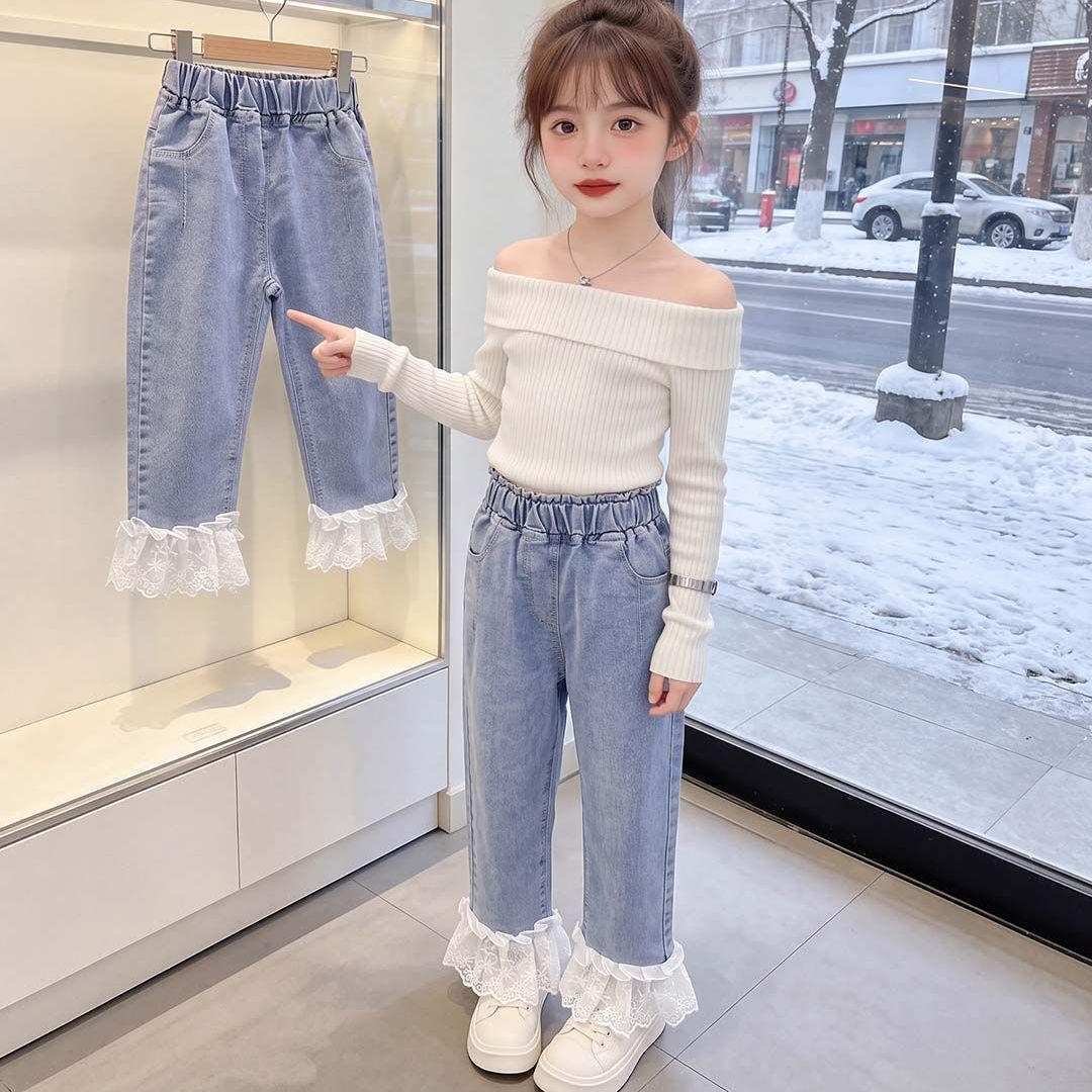 女童裤子韩版牛仔裤子女微喇牛仔裤子时尚中大童春秋款开学ins