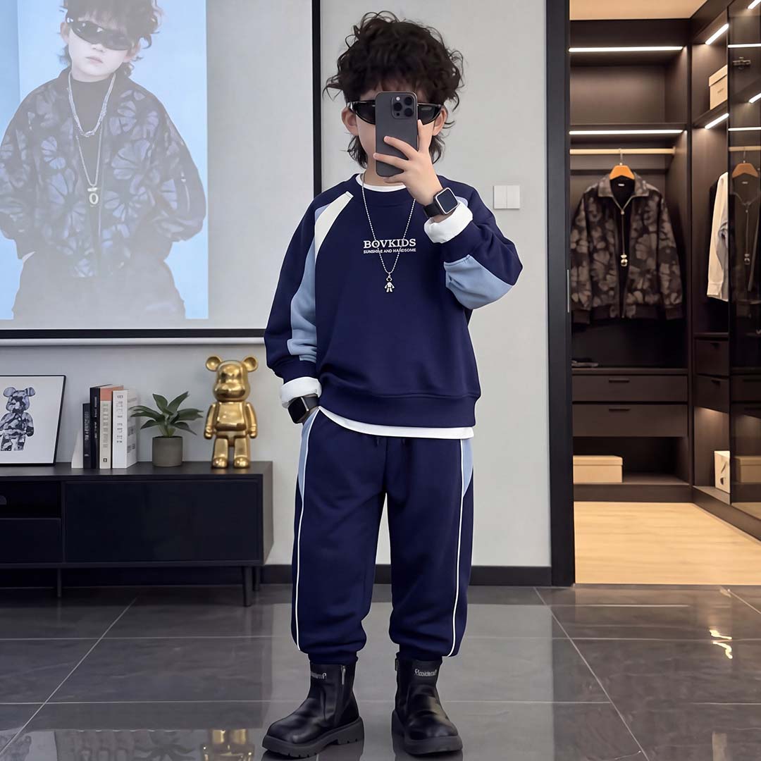 儿童时髦两件套男童春款套装2026新款春秋款洋气男孩网红卫衣运动