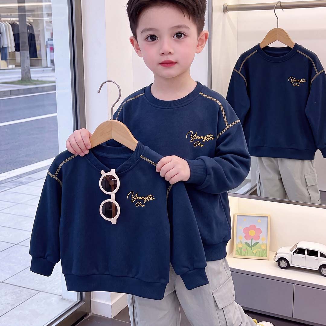 2026新款童装卫衣春秋款儿童撞色印花上衣中大童上衣男童时尚外穿