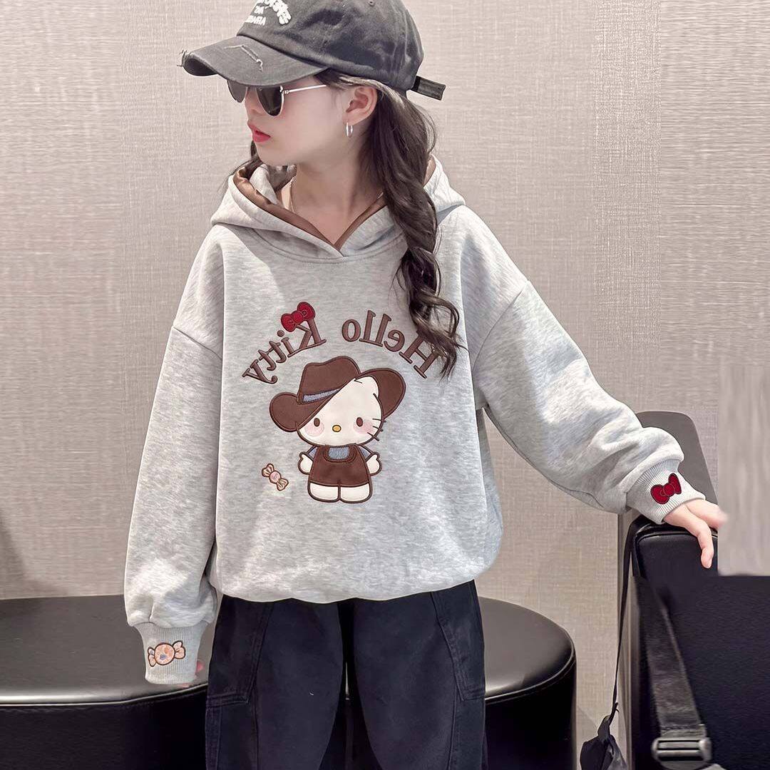 韩版童装女童卫衣秋装2026宝宝可爱KT猫刺绣长袖休闲连帽爆款