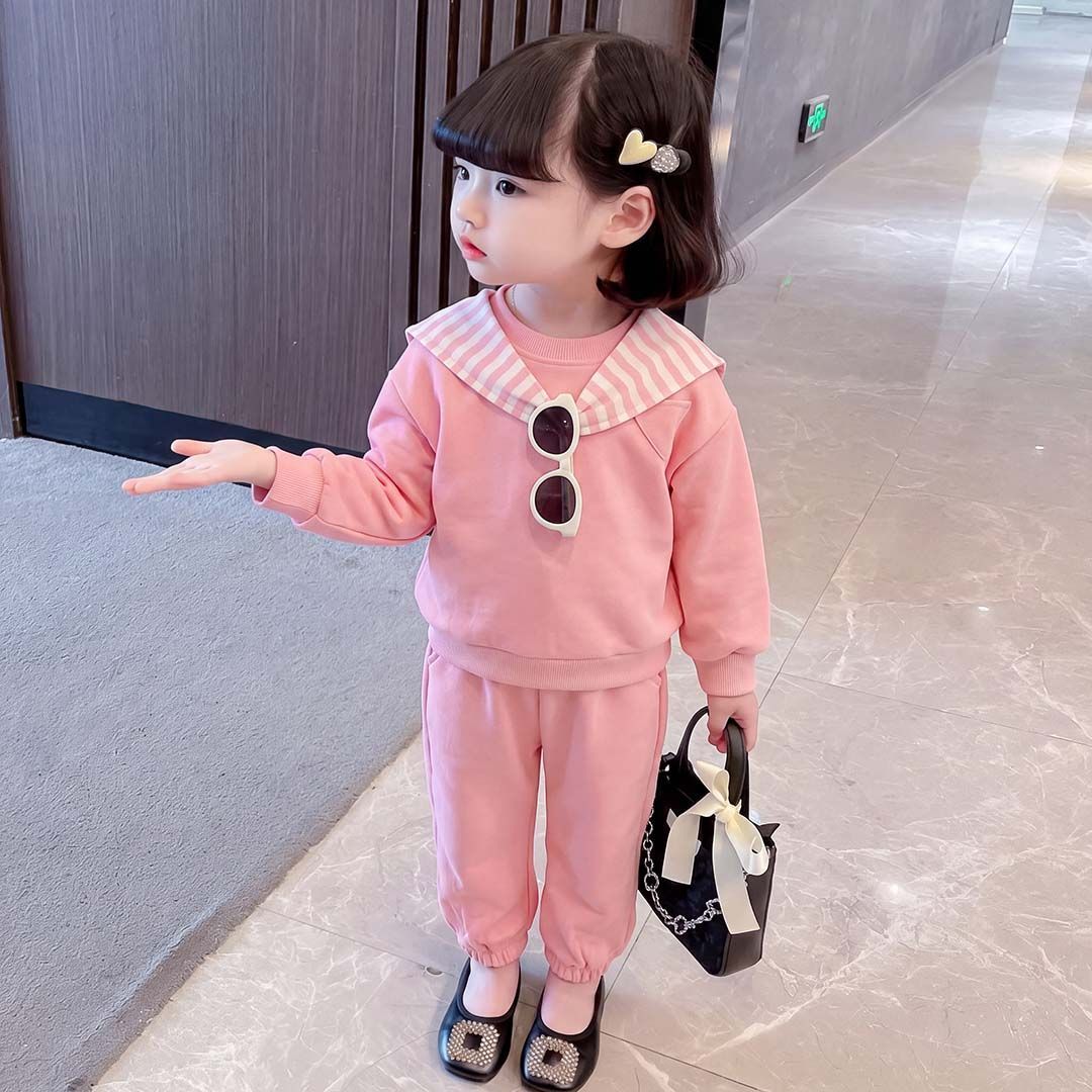 居家舒适韩版童装优选女童洋气时尚披肩卫衣三件套中小童休闲套装