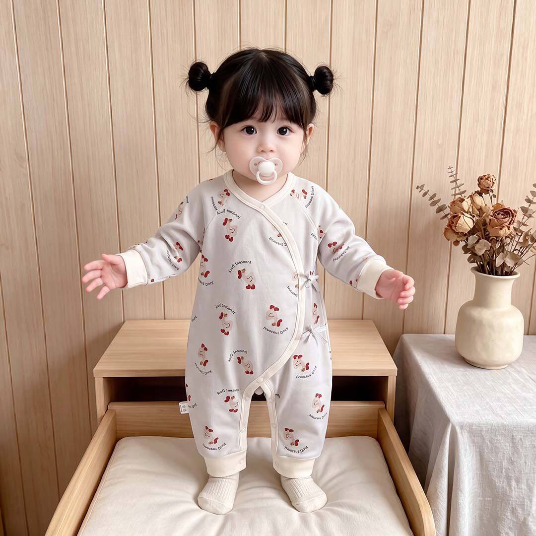 新生婴儿蝴蝶衣纯棉无骨春秋季宝宝和尚服初生儿护肚哈衣爬服长袖