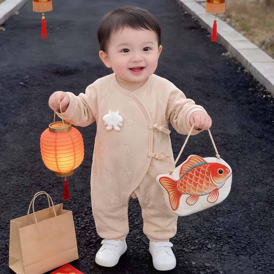 新生儿衣服春秋季a类移圈提花蝴蝶衣婴儿连体衣睡衣宝宝哈衣超萌