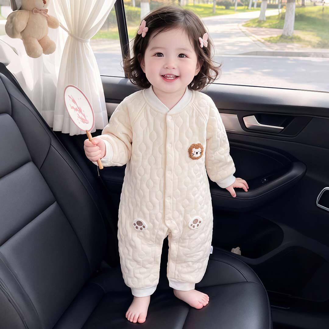 婴儿连体衣秋冬季夹棉爬服新生儿加厚a类衣服加厚哈衣睡衣超萌