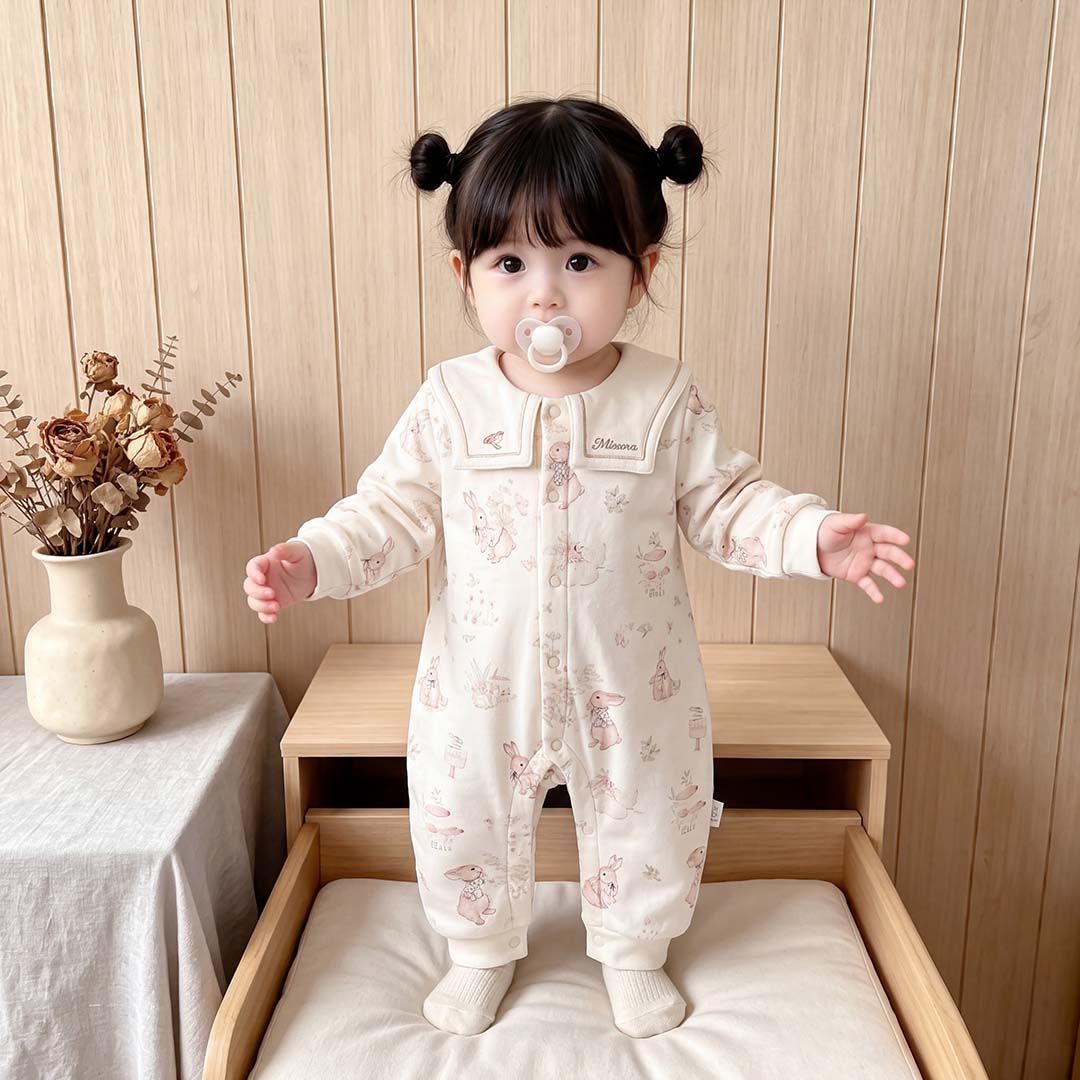 婴儿80g夹棉春秋季加厚连体衣新生儿睡衣爬服宝宝a类哈衣抗菌