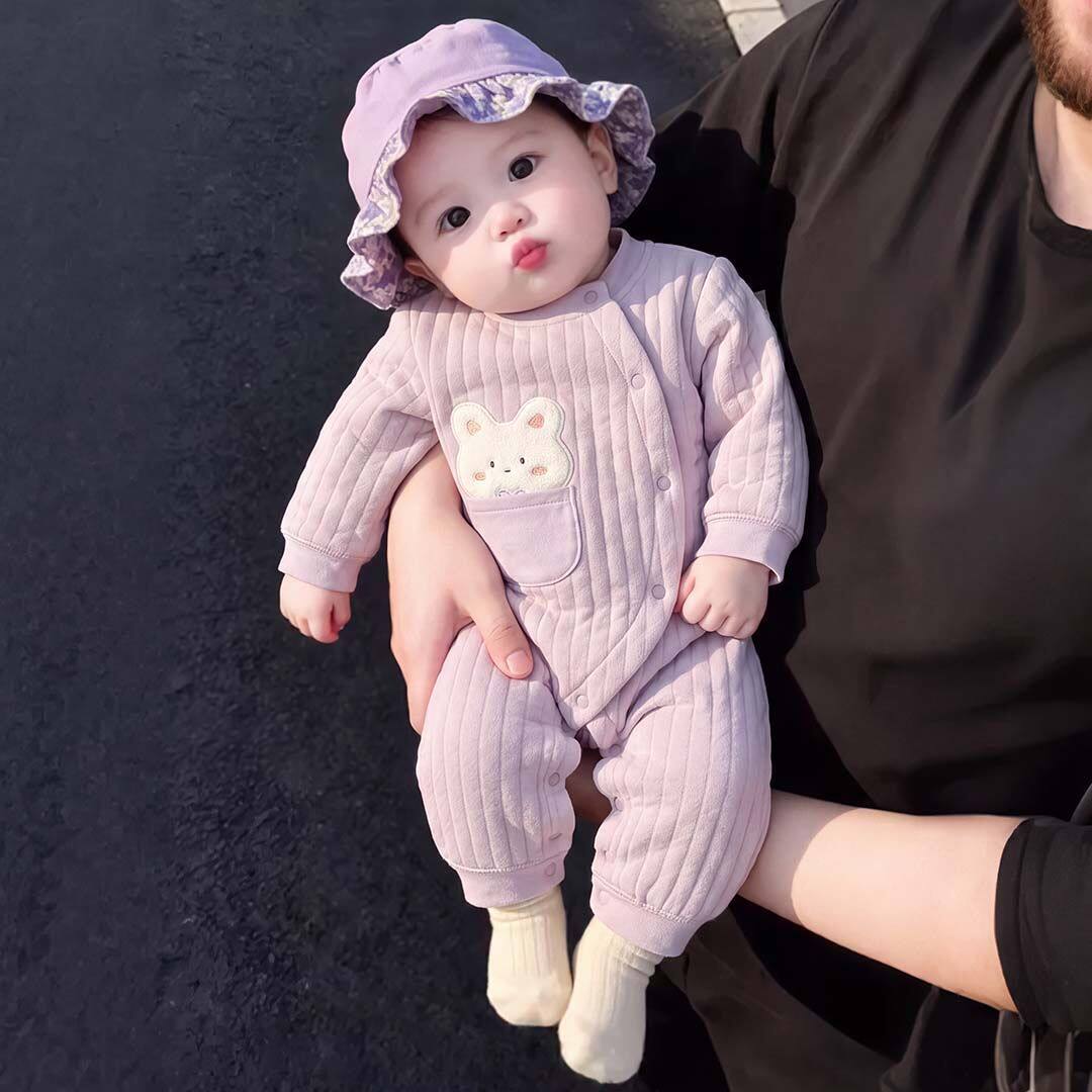 婴儿连体衣秋冬保暖哈衣新生儿夹棉加厚衣服宝宝a类爬服睡衣厚款