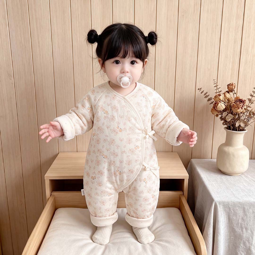 40克婴儿夹棉衣服秋冬季保暖蝴蝶衣新生儿加厚连体衣宝宝哈衣斜襟
