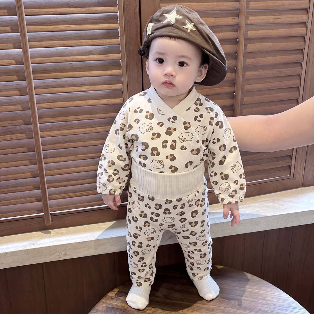 婴儿衣服春秋舒绒A类高腰护肚套装宝宝秋衣秋裤两件套包屁衣内穿