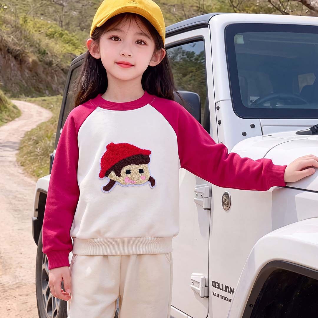 初秋韩版卡通衣服毛巾绣上衣中大童春秋款时尚百搭卫衣通用潮流