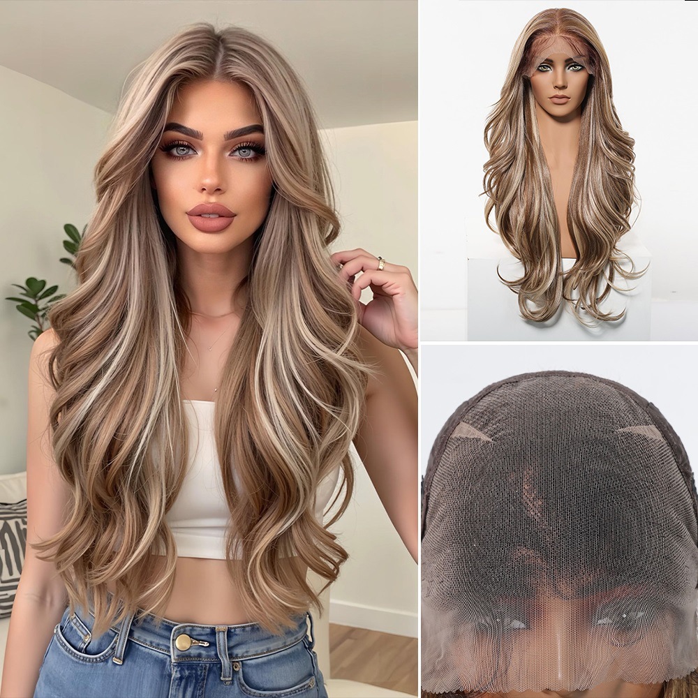 假发蕾丝13*6大面积中分混金色长卷发网红黑人日本丝全头套topshe