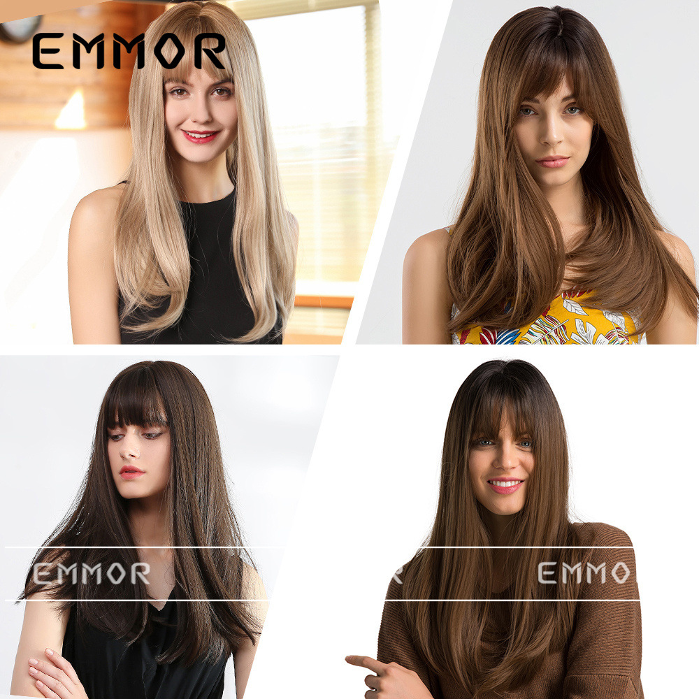 欧美时尚新款长直发空气刘海货源厂家直销假发全头套女wigs