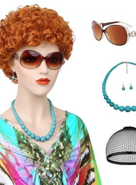 橙红色万圣节假发 mrs roper 家庭主妇海伦罗伯夫人装扮假发