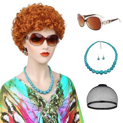 橙红色万圣节假发 mrs roper 家庭主妇海伦罗伯夫人装扮假发