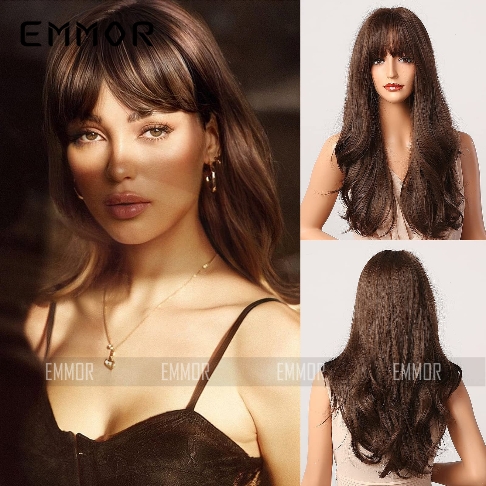 2024热销款时尚气质女神齐刘海大波浪长卷发高温丝柔顺假发女头套