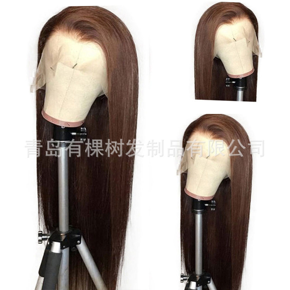 新款欧美前蕾丝假发 女士假发长直发 棕色整顶化纤自由分头套