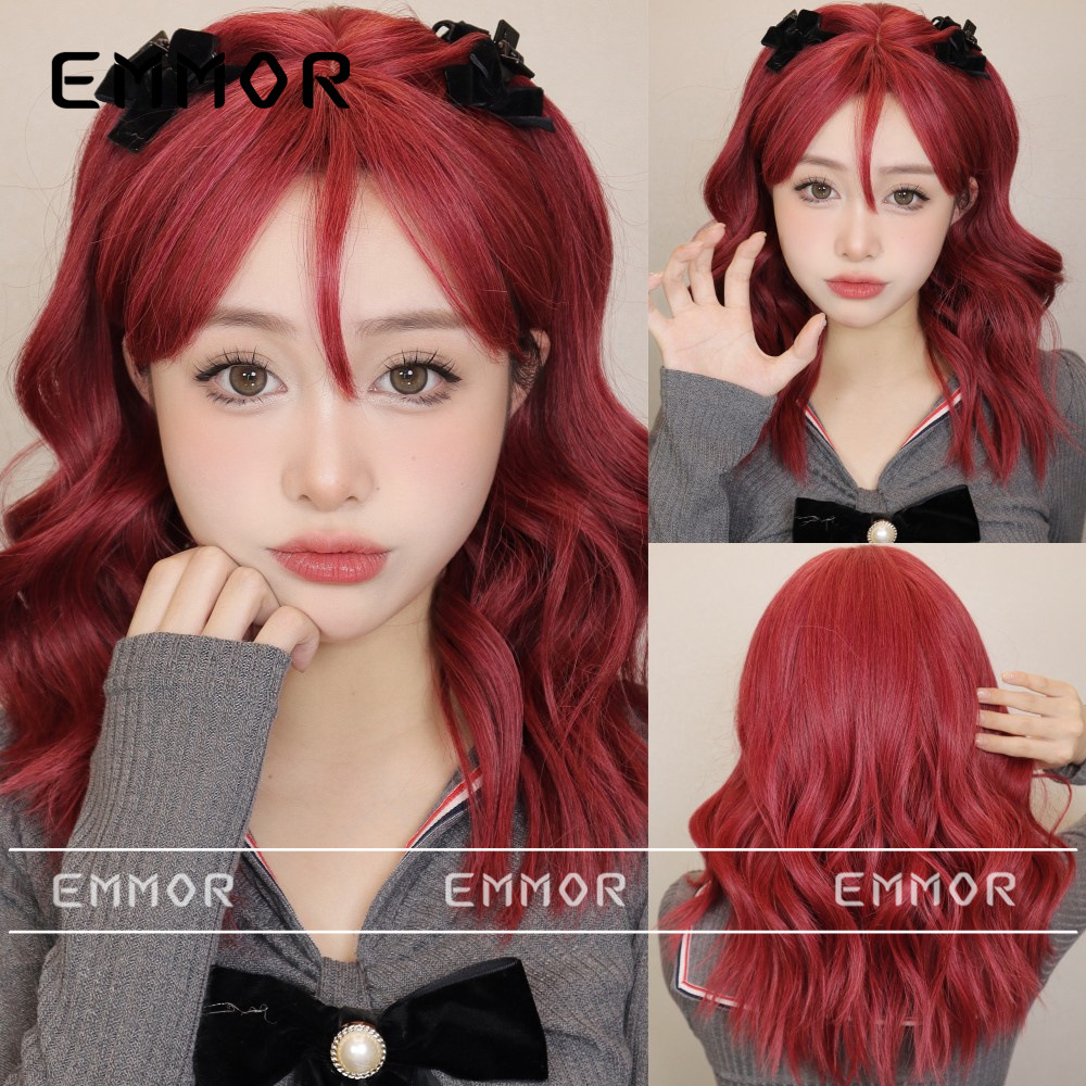 短发假发女韩系酒红色lolita少女感卷发波波头仿真夏季可扎假发套