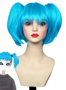 莎莉之脸 Sally face蓝色俏皮双马尾cos假发 cosplay wig