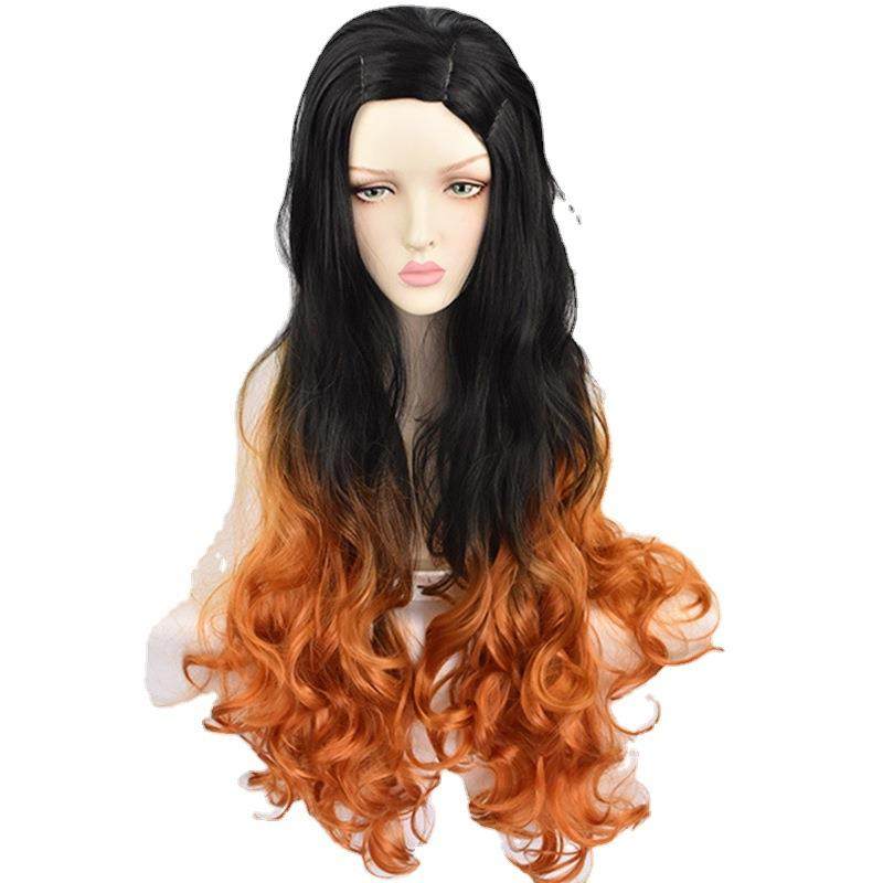 鬼灭之刃假发 鬼化灶门祢豆子cos假发渐变棕黄色中长卷发cosplay