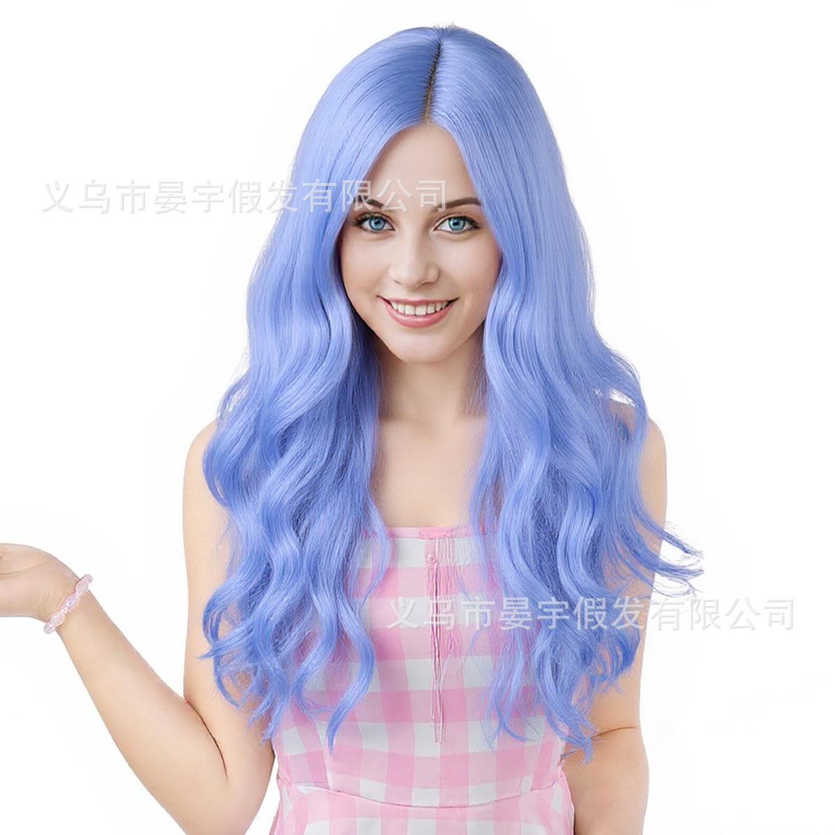 万用cosplay假发 毛娘造型高温丝彩色动漫假毛80cm长卷发 扣子网