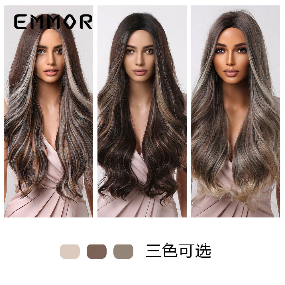 亚马逊爆款假发 中分多色多款可选女士长卷发假发头套