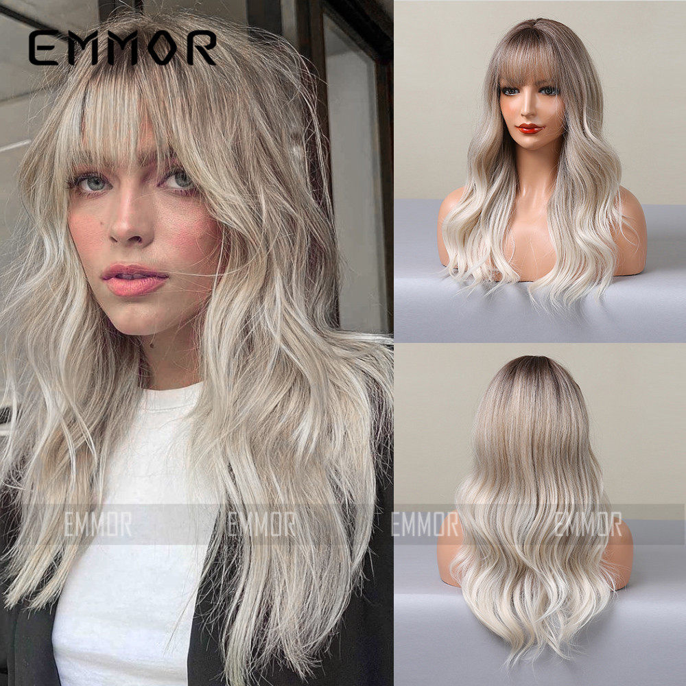 欧美白人风亚马逊外贸 空气刘海渐变金大波浪长卷发 假发