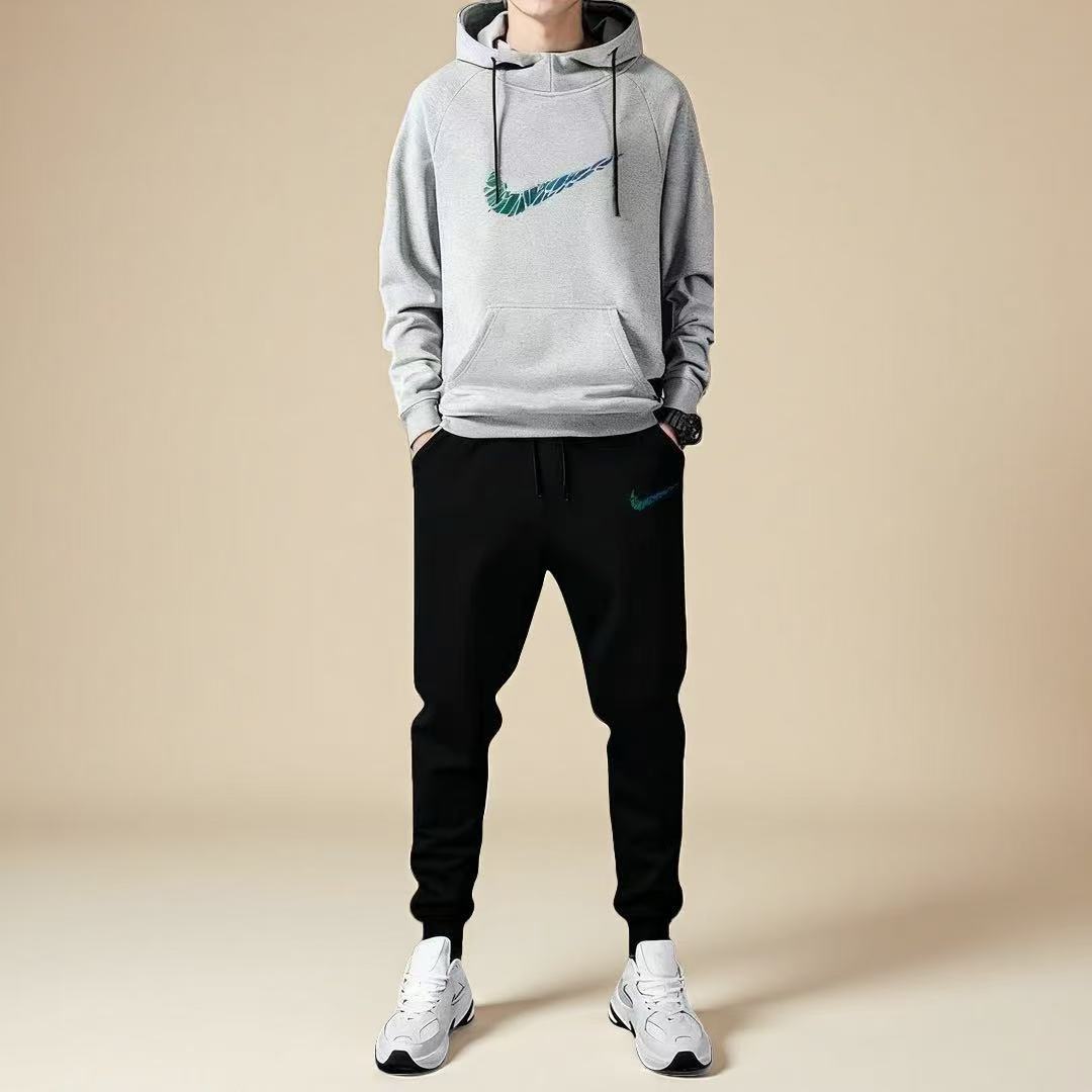 奥莱潮牌秋冬季男士灰色连帽套装