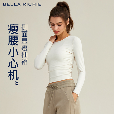 BELLA修身长袖速干女露腰瑜伽服t恤跑步健身短款普拉提训练服上衣