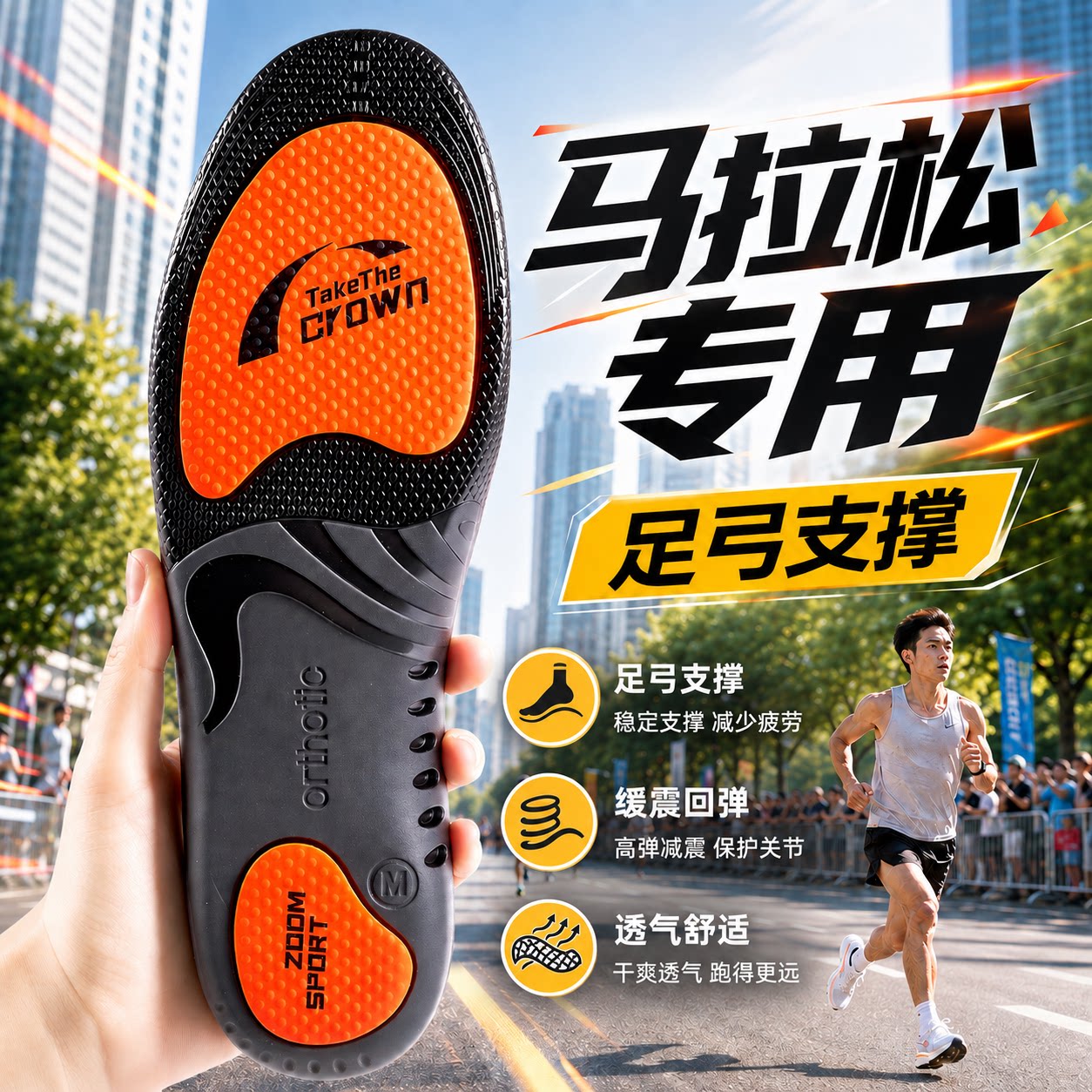 马拉松专用鞋垫男款足弓支撑跑步