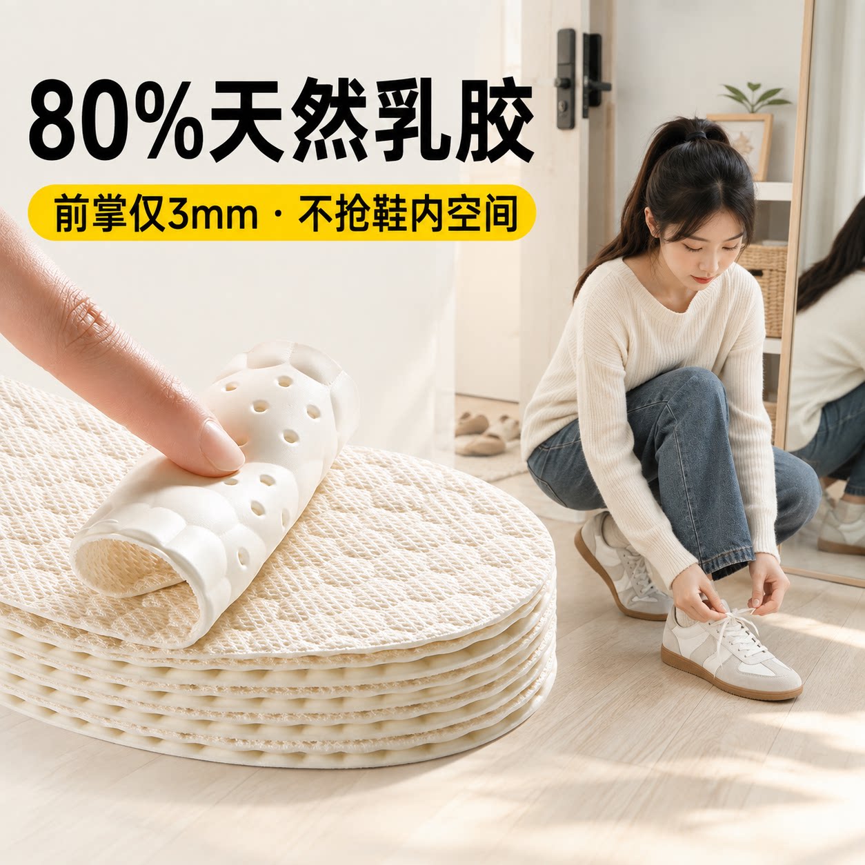 女士专用超薄乳胶鞋垫抗菌防臭