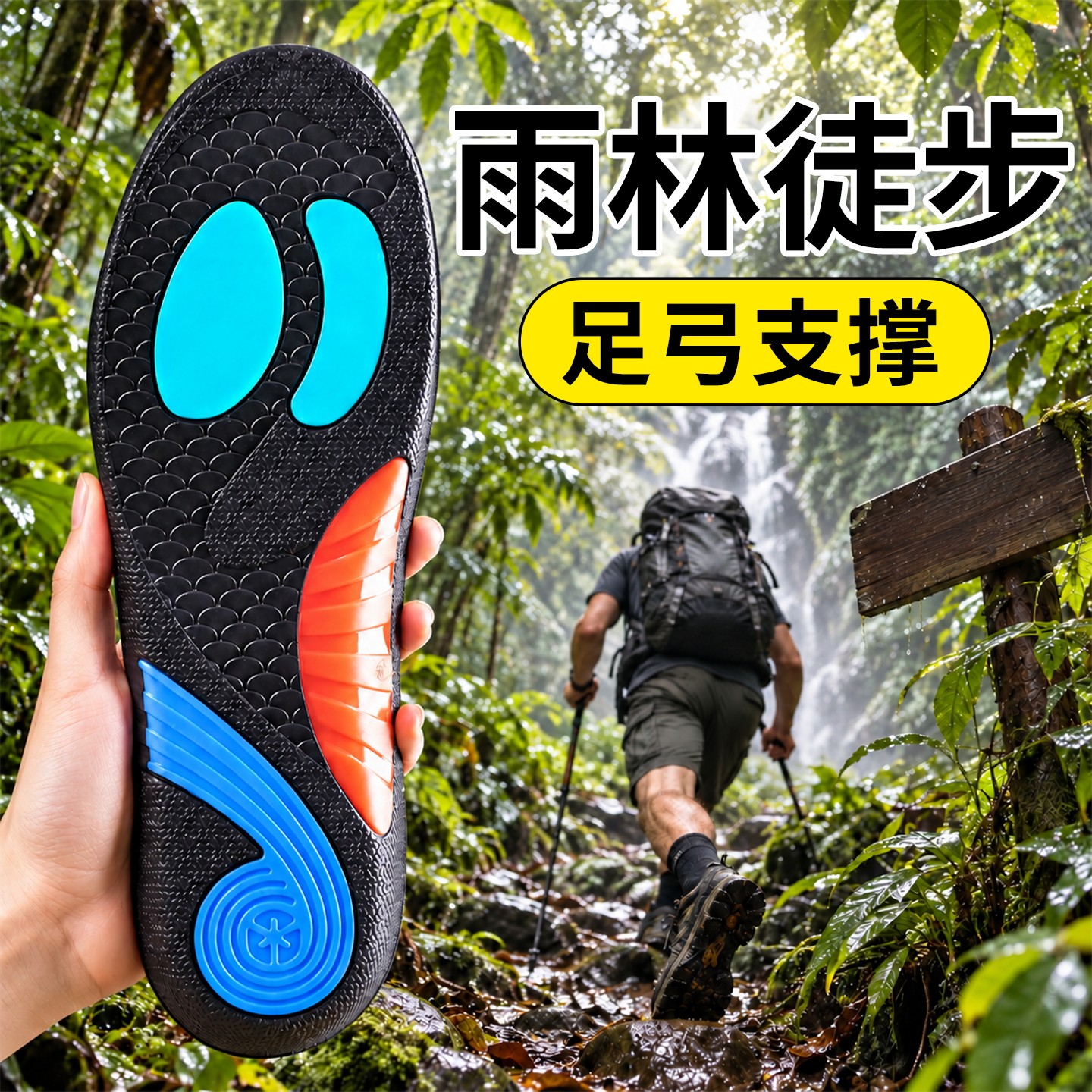 雨林徒步鞋垫久走不累脚足弓支撑