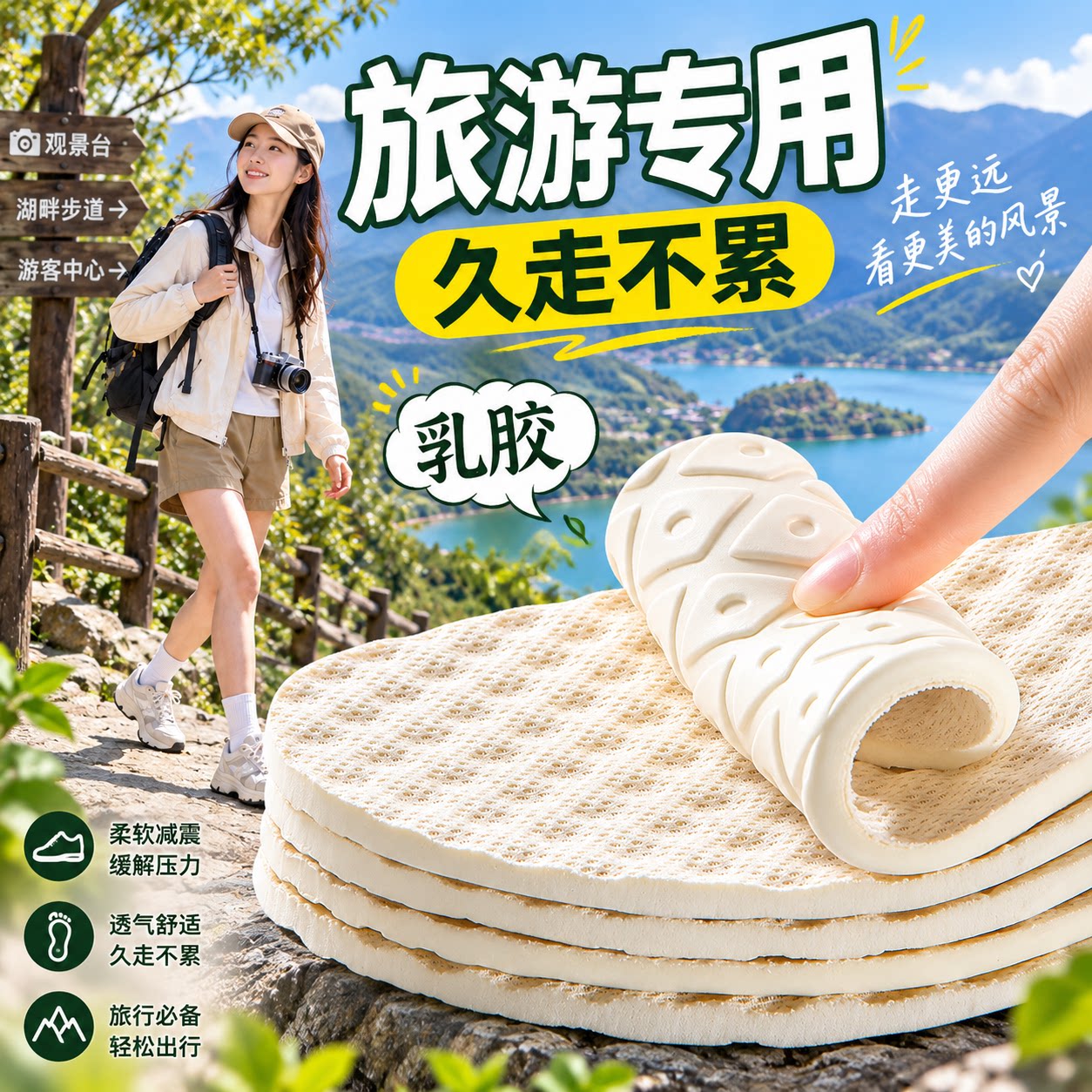 泰国进口乳胶鞋垫踩屎感软底舒适