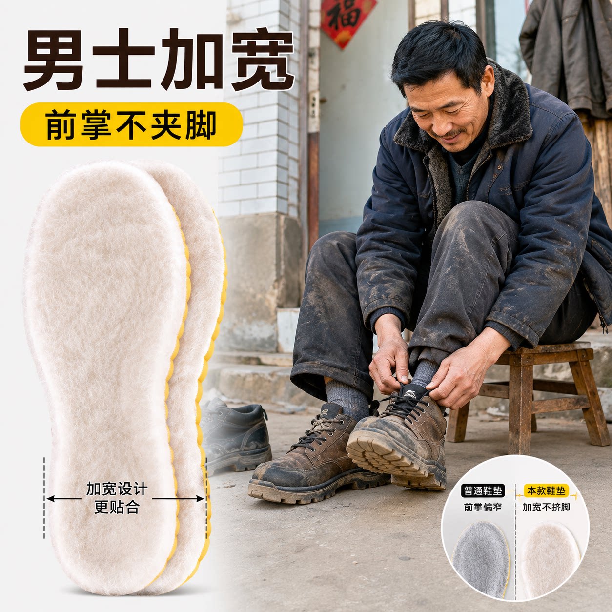 羊毛保暖鞋垫女新款冬季加绒加厚棉软底舒适运动气垫减震防臭男士