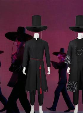 K-POP明星猎魔女团o服恶魔男团黑色印花沙加服角色舞台表演厂家