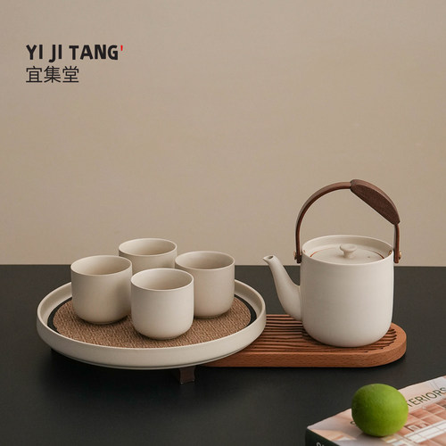 宜集堂Teasong中古风整套茶具套装陶瓷大号防烫提梁壶泡茶壶家用